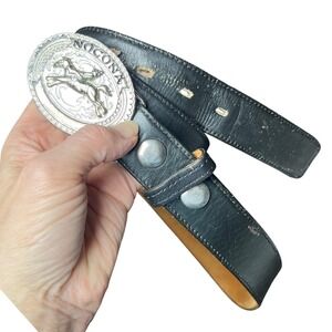Nocona Western Leather Belt Bucking Bronco Solid Brass Buckle Black Sz 40